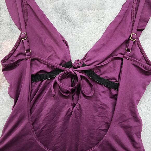 BECCA Swimsuit Size S Purple Socialite Ruffle One-Piece Plunge V-Neck Backless - Picture 3 of 12